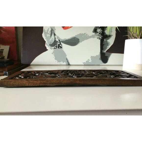 Vintage Ornate Hand Carved Wooden Elephant Floral Wall Panel Made in Thailand - Picture 7 of 16